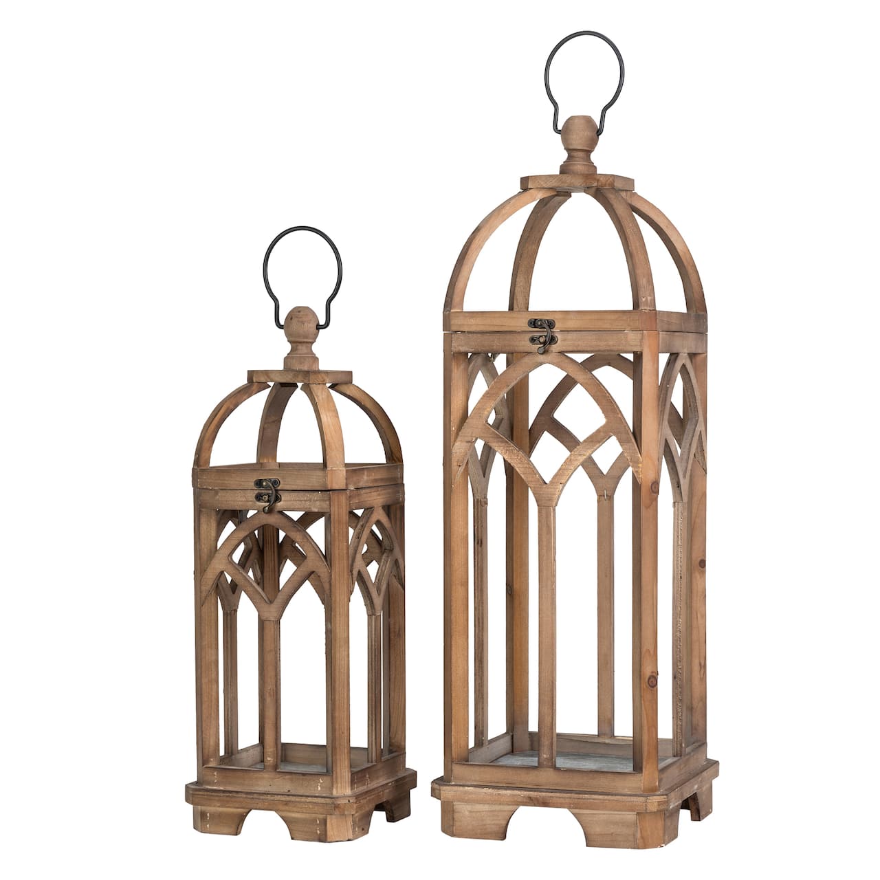 Glitzhome&#xAE; Farmhouse Natural Wooden Church Window Frame Lanterns, 2ct.